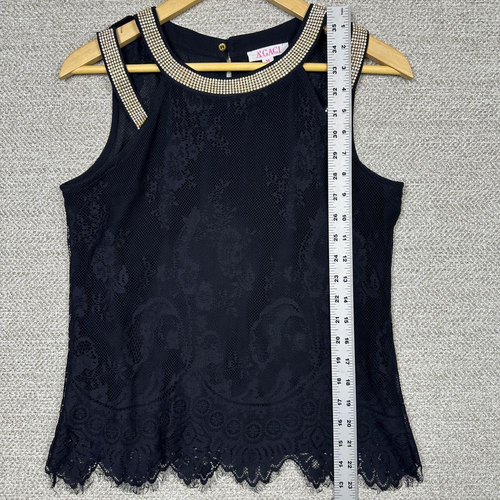 A'Gaci Sz M Top Black Crystal Lace Tank Vegas Fairy Whimsigoth Mob Wife Party - Picture 6 of 10